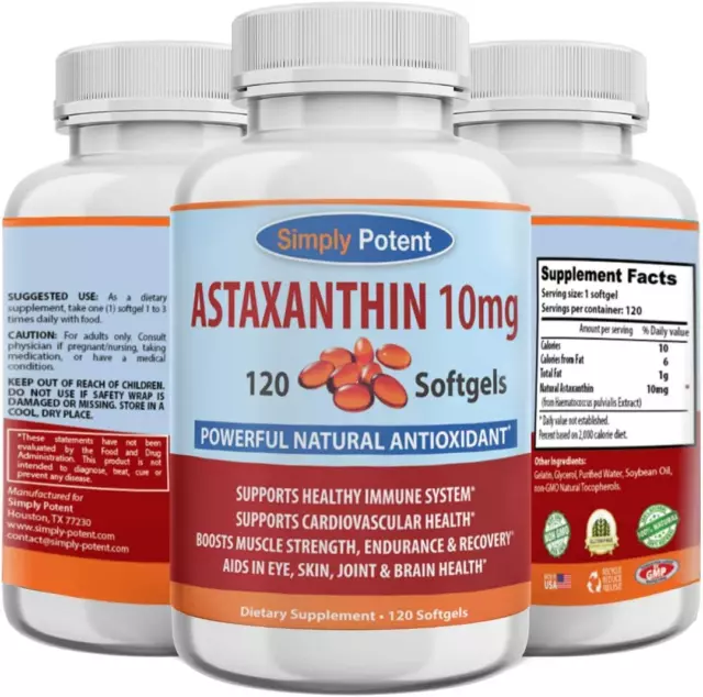 Simply Potent Astaxanthin 10Mg 120 Softgels, High Potency Antioxidant Gel Caps,