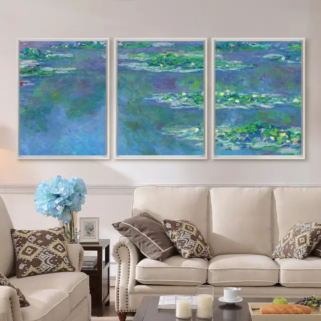 Claude Monet Water Lilies Green water lily  Triptych Poster Canvas A0 A1 A2 A3