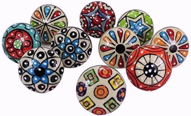 10 Pcs  Vintage Look Kitchen Cabinet Drawer Handle Lot Ceramic Closet Knobs Pull