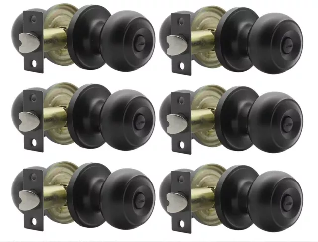 6 Pack Black Door Knobs Door Handles Interior, Bedroom Bathroom Door Locks Door