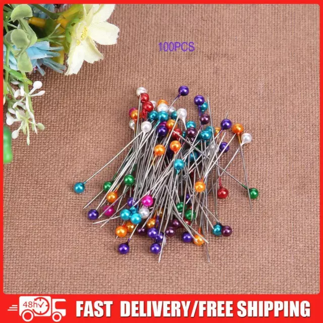 100pcs Round Pearl Head Sewing Needles Stitch Pins Bride Corsage(Multicolor