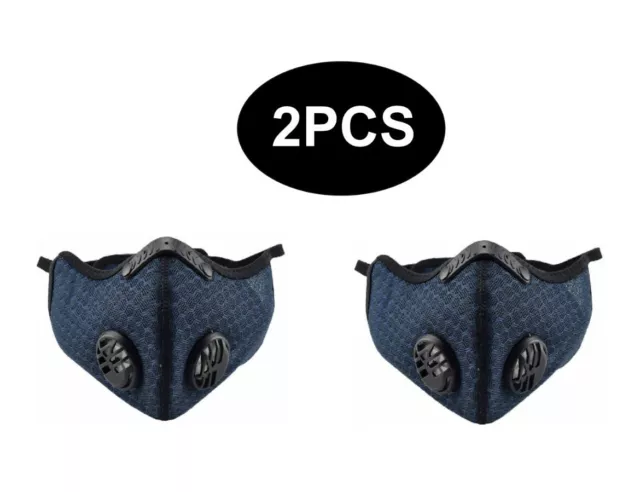 2PC Sports Anti-Pollution Breathable,Cycling, Face Mask Protection Filter Blue