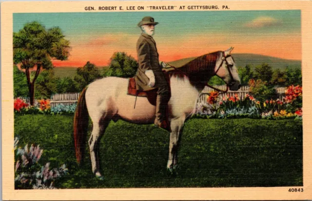 Postcard Gettysburg PA General Robert E Lee on his horse Traveler vintage PC
