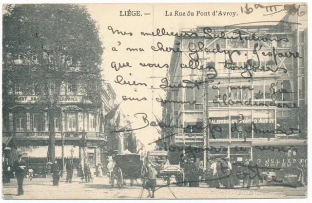 La Rue du Pont d'Avroy Liège Belgium Wallonia CPA Carte Postale Posted 1906