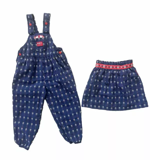 Vintage OshKosh B'gosh Sz 4 Floral Overalls & Matching Skirt 80s Kids Bibs Pants