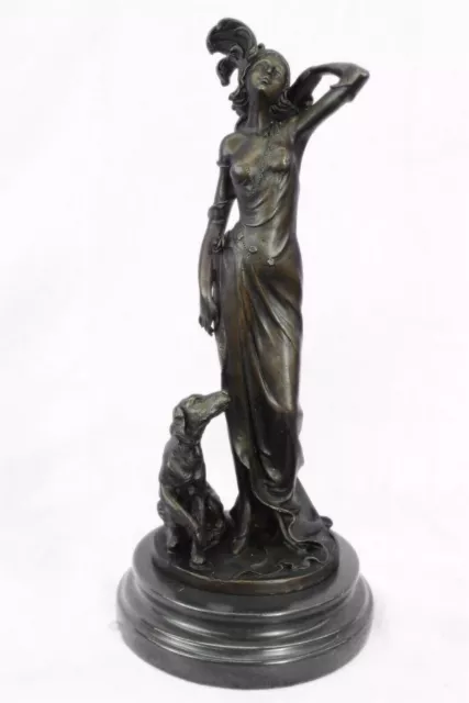 Bronze Sculpture Museum Quality Classic Artwork Women next to Dog Statue Deal