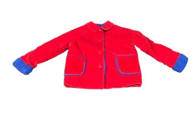 Vintage Fischel Johnston Red Corduroy Blue Lined Sherpa Kids Girls Size 6x USA