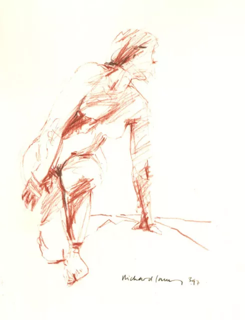 Richard J.S. Young - Signed and dated 1997 Chalk Drawing, Nude in Motion