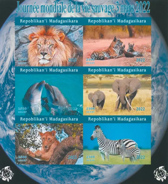 Madagascar 2022 MNH Wild Animals Stamps World Wildlife Day 6v IMPF M/S II