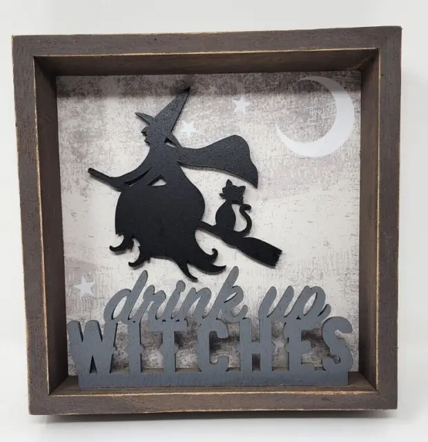 Drink Up Witches - Wooden Shadow Box 3D Wall Art