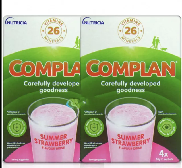 2x Complan Fresa Nutrition Vitamínico Suplemento Vitamínico Proteína Bebida Energética 4x55g