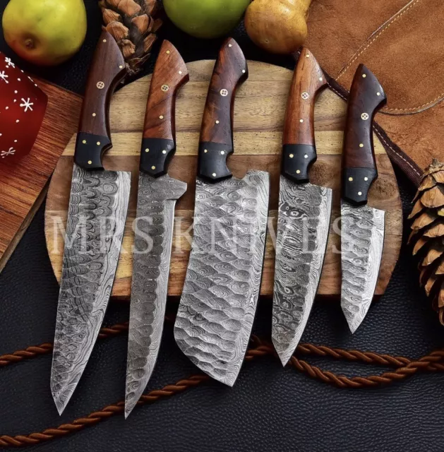 Custom Made DAMASCUS STEEL CHEF KNIFE SET KITCHEN KNIVES CHEF SET