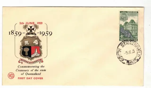 Australia 1959 4d Queensland on UNADDRESSED WCS FDC,cds NORTH STRATHFIELD NSW