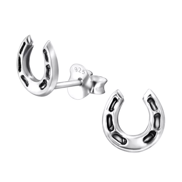 925 Sterling Silver Horseshoe Horse Lovers Gift Kids Girls Women Stud Earrings