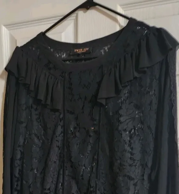 2 PC Twin-Set Simona Barbieri Women Black Lace Chiffon Dress XL NWOT
