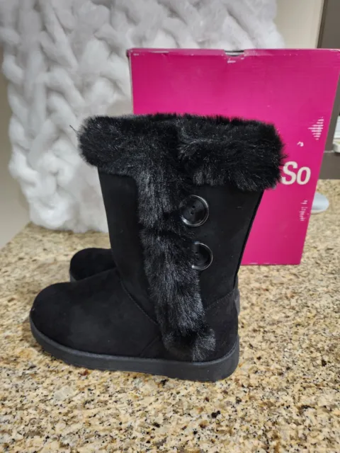 So Women's Abigail Black Faux-Fur Winter Boots  -  Womens 7 & 9 New