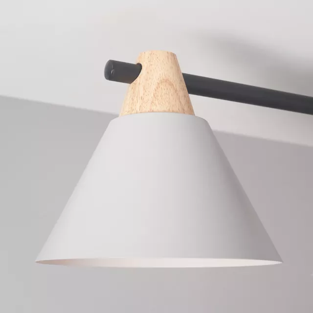 Metall 3-Wege Deckenleuchte Montage Holz & grau konische Schirme LED Glühbirne Beleuchtung 3