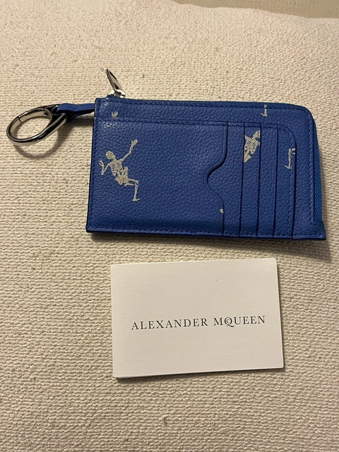 Alexander McQueen skull print leather card holder wallet with key ring