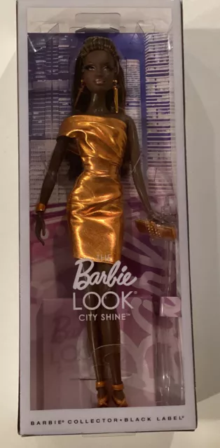 City Shine African American Barbie Doll NRFB 2014 Mattel Bronze Dress MINT