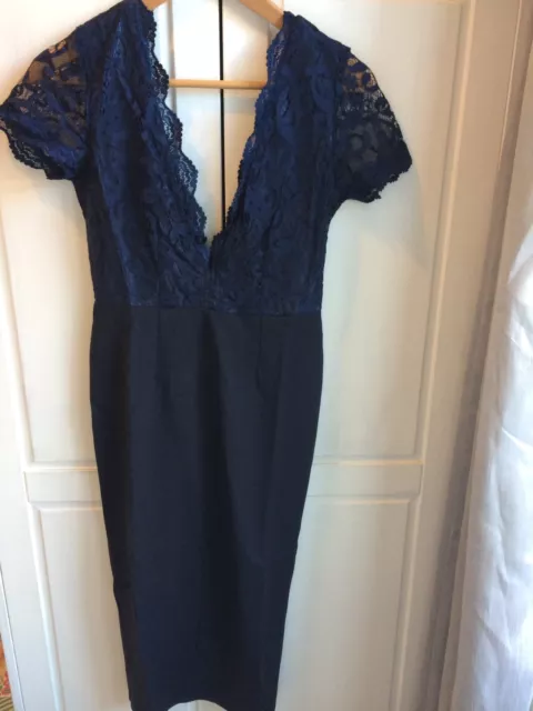 ASOS BNWT Club L Bodycon Wiggle Plunge Dress V Back Navy Size 8 Occasion Wedding