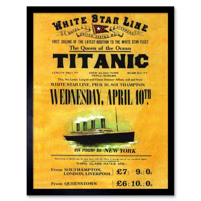 Travel Transport Doomed Ocean Liner Titanic Queen White Star Uk Framed Art Print