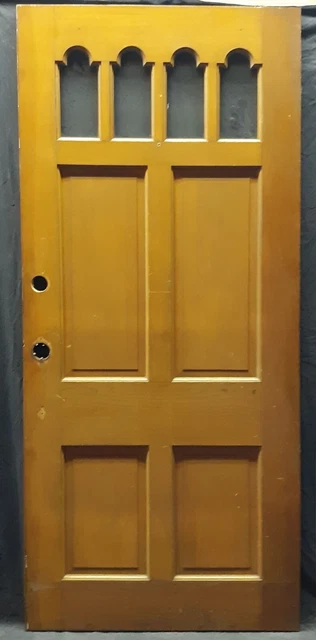 36"x83"x1.75" Antique Vintage SOLID Wood Wooden Entry Door 4 Window Glass Panels