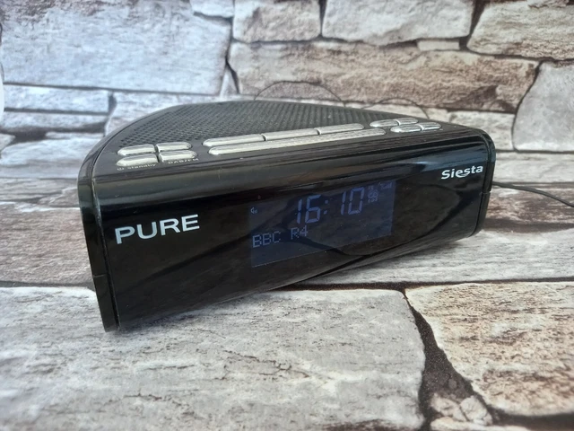 PURE Siesta DAB FM Orologio Digitale Radio Nero Con Alimentatore Cucina Camera da letto