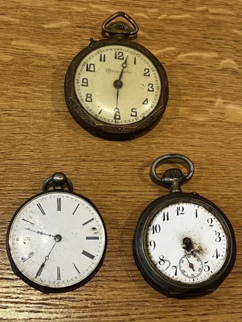 Lot De 3 Anciennes Montres Gousset / Chronomètre En Argent