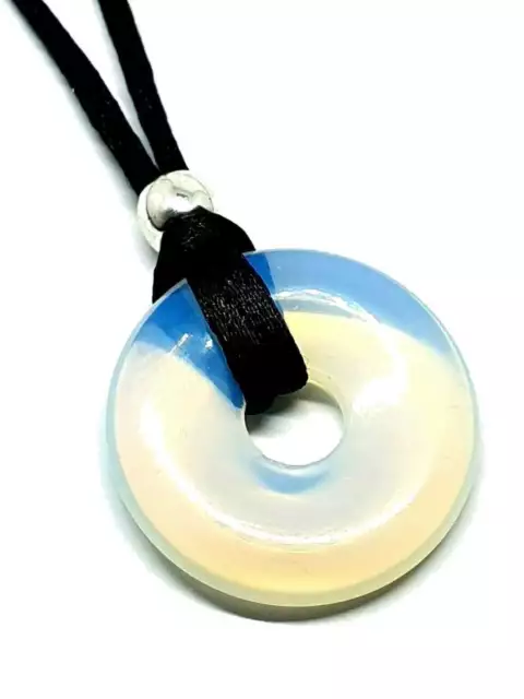Opalite Donut Collar Colgante Ópalo de mar 30 mm Argonon Gemstone Chakra Lace