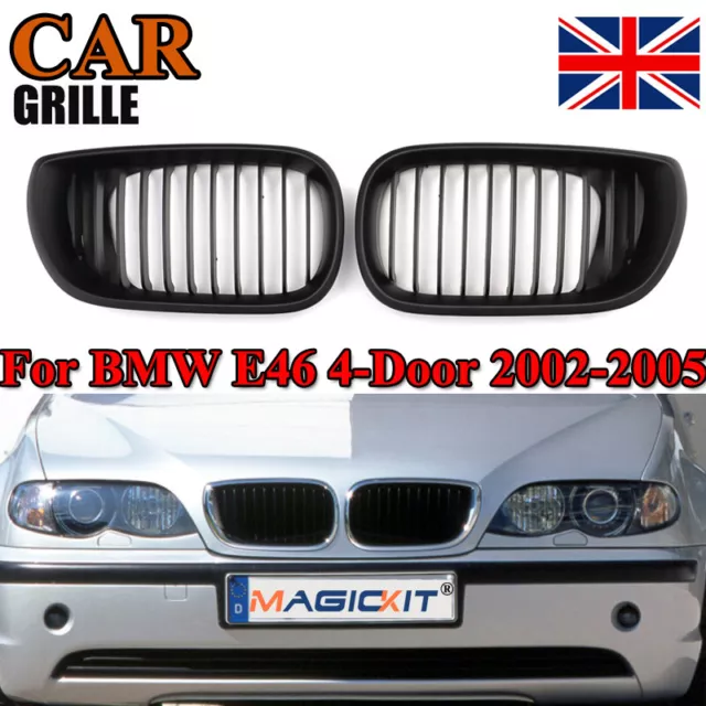 For BMW E46 Saloon Touring 2002-05 Facelift Pair Front Kidney Grille Matte Black