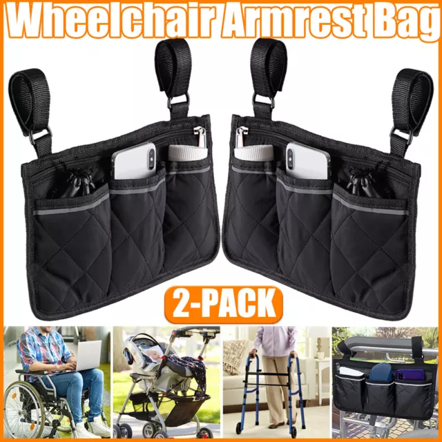 2PC Outdoor Wheelchair Side Pocket Organizer Holder Pouch Armrest Storage Bag US