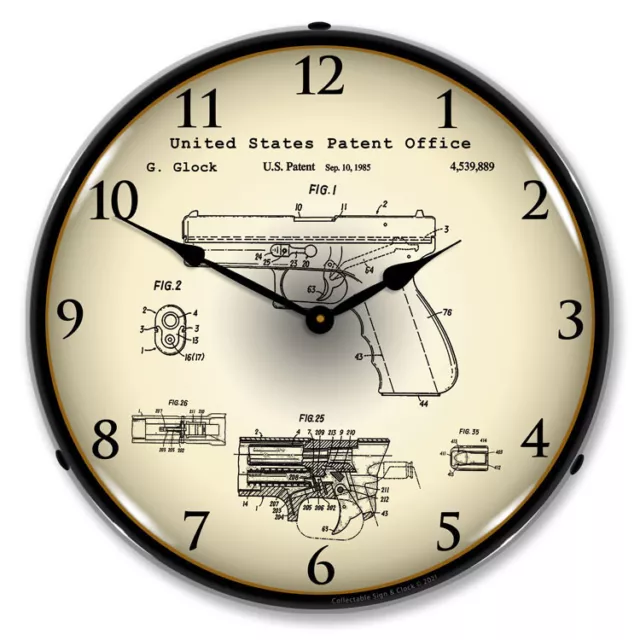 Glock Automatic Gun 1985 Patent, Lighted Backlit LED Wall Clock Free Shipping