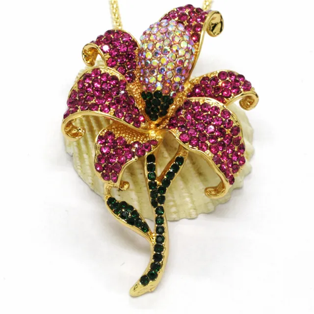 Hot Betsey Johnson Rose Rhinestone Bling Flower Crystal Pendant Women Necklace