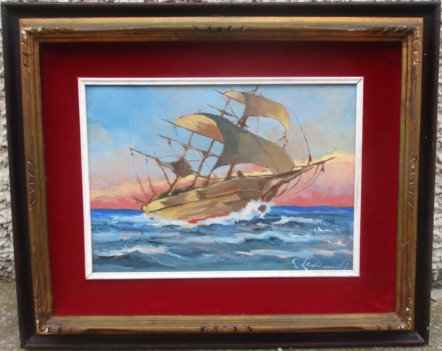 G. Leonardi - Veliero In Mare Aperto - Vecchio Quadro Dipinto Olio