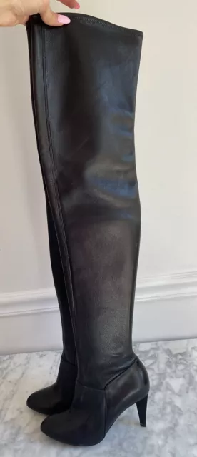 YVES SAINT LAURENT YSL Over the Knee Thigh High Black Leather Boots ...