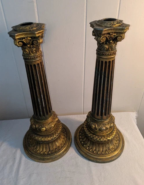 Antique Vtg Metal Pillar 17" Corinthian Columns Architectural Salvage