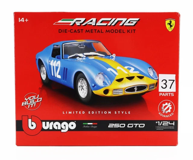 Bburago Ferrari 250 GTO: Modellauto im Maßstab 1:24, Ferrari Racing Serie, Türen zum Öffnen, 19 cm, hellblau #112 (18-26305