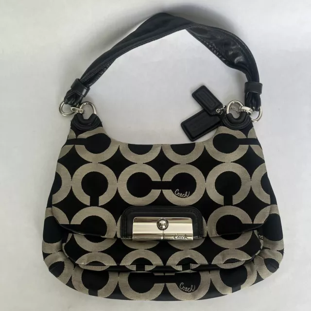 Coach Kristin Small Shoulder Bag  16953 Purse Flap Black Tan Silver Hardware