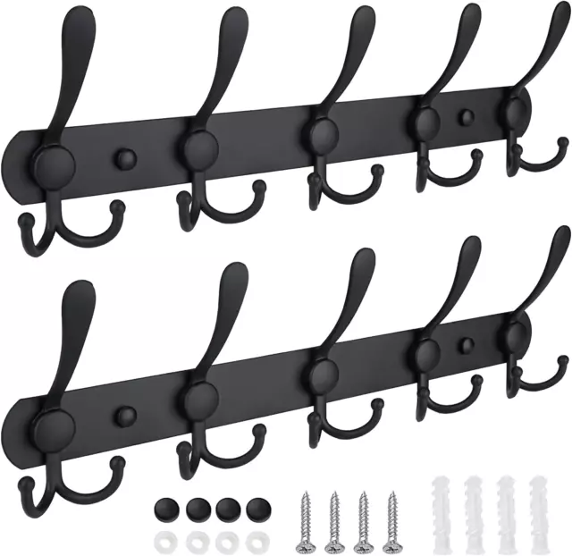 Wall Mounted Coat Rack, Five Heavy Duty Tri Hooks All Metal Construction