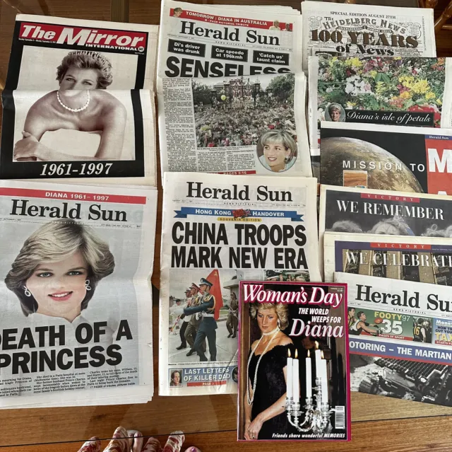 1997 Newspapers Diana Death Herald Sun Mirror Princess Lady Di Hong Kong Mars