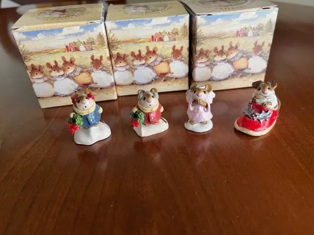 (4) Wee Forest Folk LOT Ice Angel/Chris Mouse Slipper/(2) Mini Holly Mouse M-087