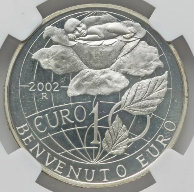 San Marino Welcome to the Euro, 2002 Fine 0.999 Silver Coin 10E, Proof NGC