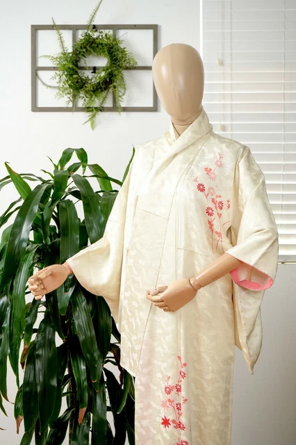 Dear Vanilla Japanese Silk Kimono Women's Robe Gown Authentic Japan Vintage Mint 2
