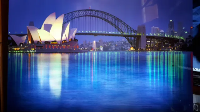 schimmernd Beleuchtung Glas Wandbild Leucht Bild Poster Sydney Hafen Australien