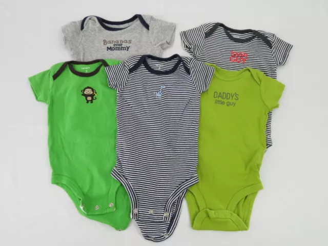 Lot of 5 Carters Baby Boy Bodysuits Size 3 Months - One Piece Monkey, Giraffe