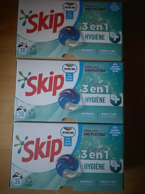 Lot LESSIVE SKIP 3 Pack de 36 = 108 Capsules 3en1 " HYGIÈNE + " Lavage Dose Pods