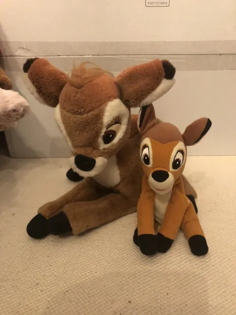 Vintage Disney Bambi Deer Plush Soft Toy 9" Walt Disney Company And Small Beanie