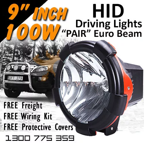 HID Xenon Driving Lights - 100w PRO 9 Inch Euro Beam 4x4 4wd Off Road 12v 24v