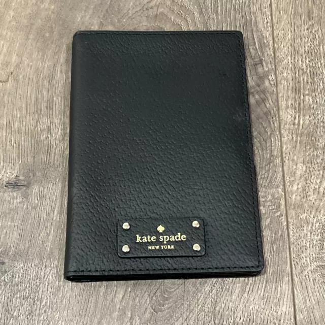 New Kate Spade Black Imogene Grove Street Leather Passport Holder Wallet