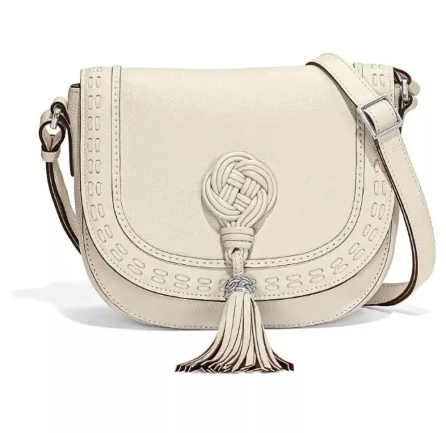 Brighton Trina White Interlok Tasseled Leather Saddlebag Crossbody H35802 Rp$383